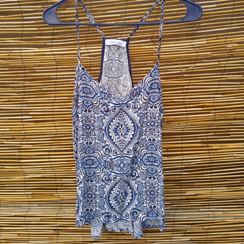 Abbeline Blue & White Floral Paisley Rayon Cami Women's - XS